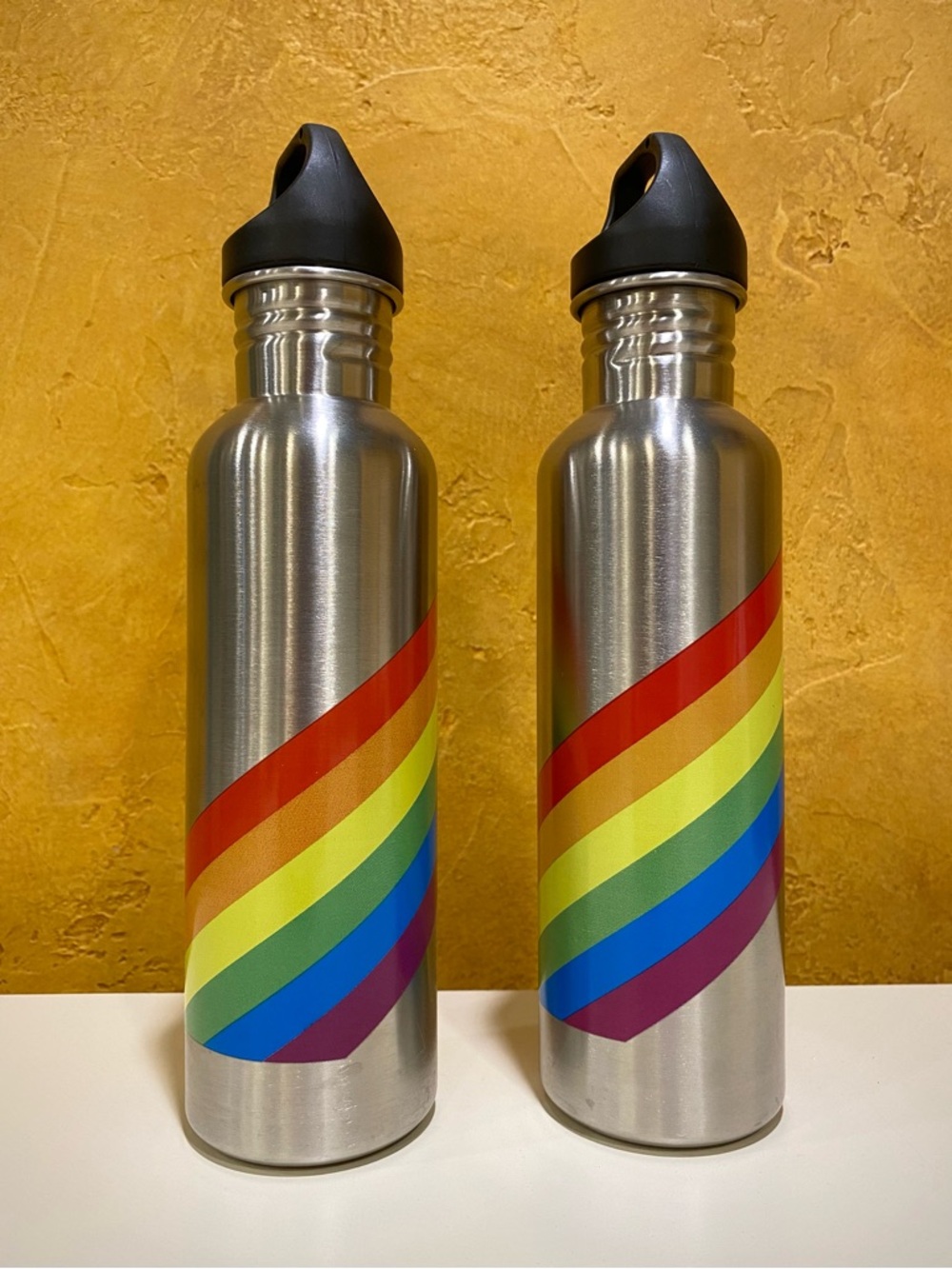 RARE VINTAGE NYC PRIDE (c.2010) LIQUID LOGIC RAINBOW WATER BOTTLES - SET OF 2